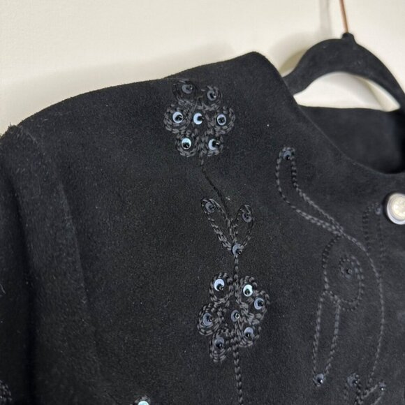 Vintage Embroidered Grunge Preppy Boho Chic Floral Genuine Leather Jacket Small - Picture 6 of 16